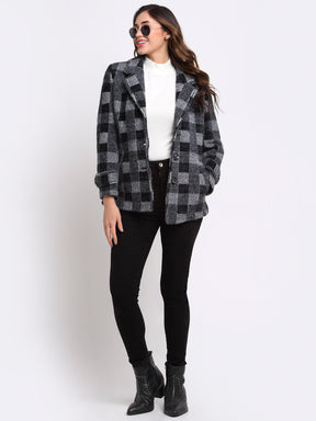 Notched Lapel Checked Coat