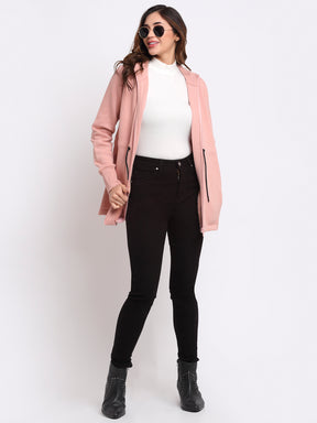 Women Pink Solid Hosiery Sweatshirt