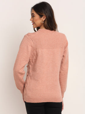 Women Pink Knitted V-Neck Regular Fit Cardigan