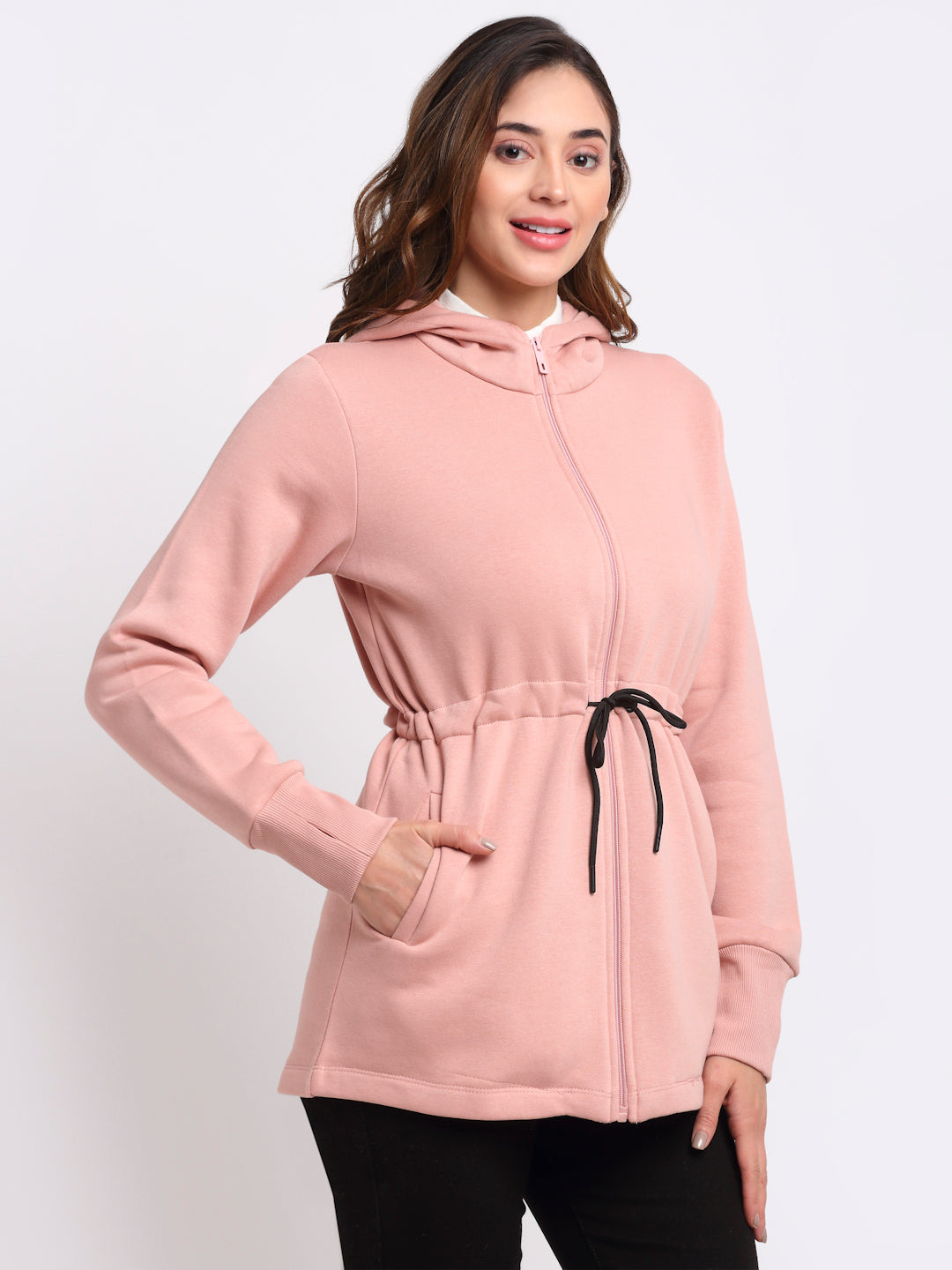 Women Pink Solid Hosiery Sweatshirt