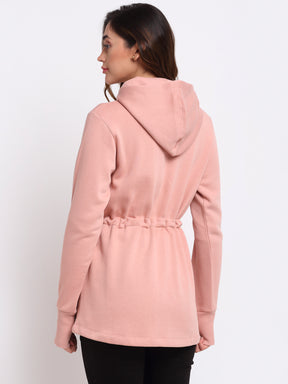 Women Pink Solid Hosiery Sweatshirt
