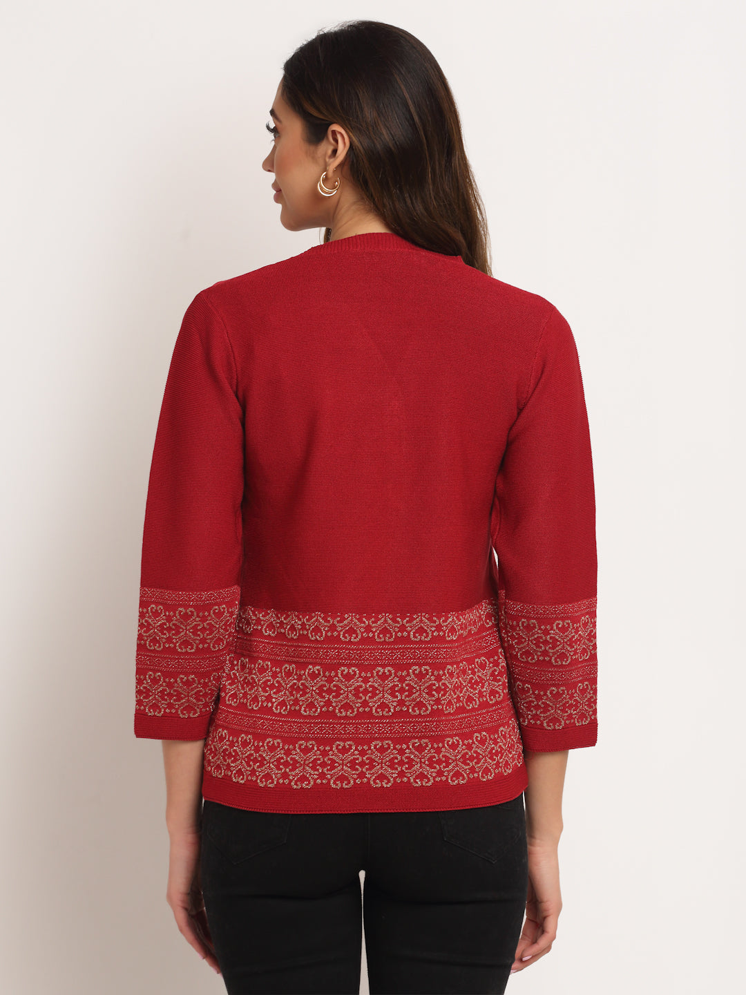 Buy  Best Maroon V-Neck KNIT Solid Cardigan