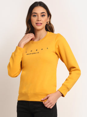Women Yellow Round Neck Hosiery Solid Sweatshirt