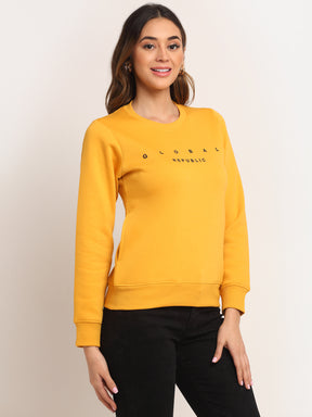 Women Yellow Round Neck Hosiery Solid Sweatshirt