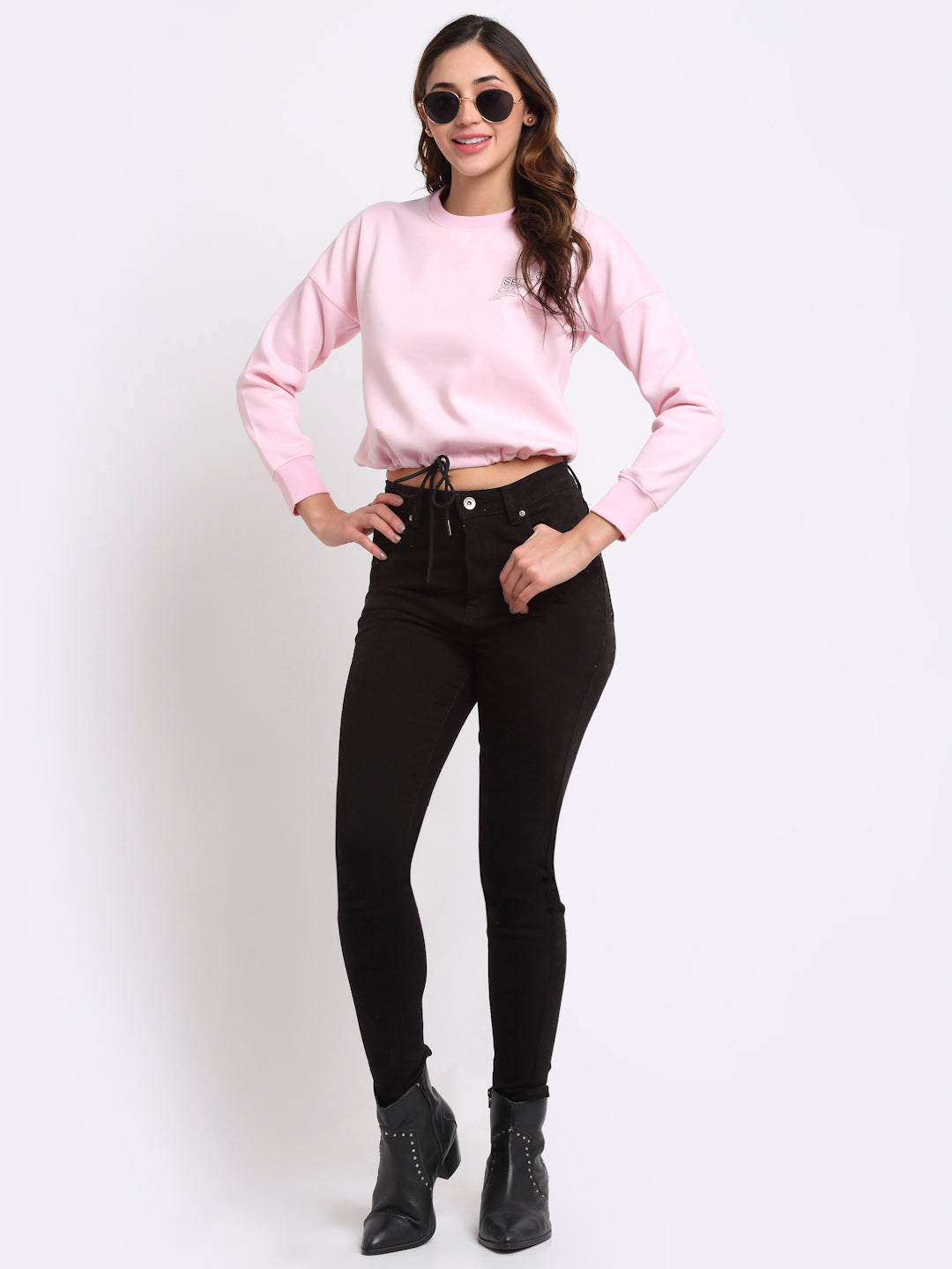 Women Pink Solid Hosiery Sweatshirt