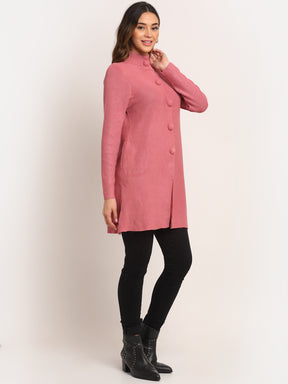  Pink High Neck KNIT Solid Coat
