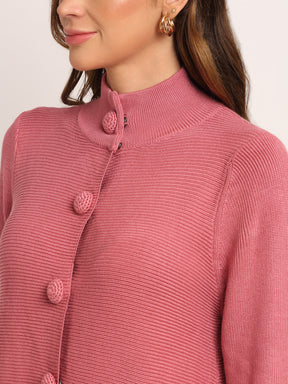 Women Pink High Neck  Coat