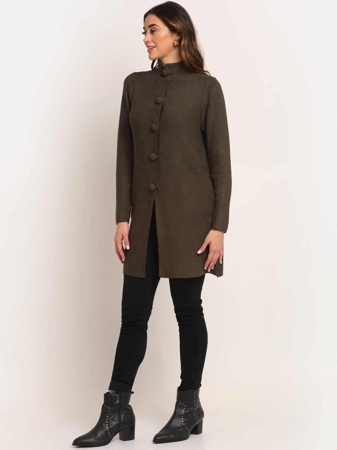  High Neck KNIT Solid Coat