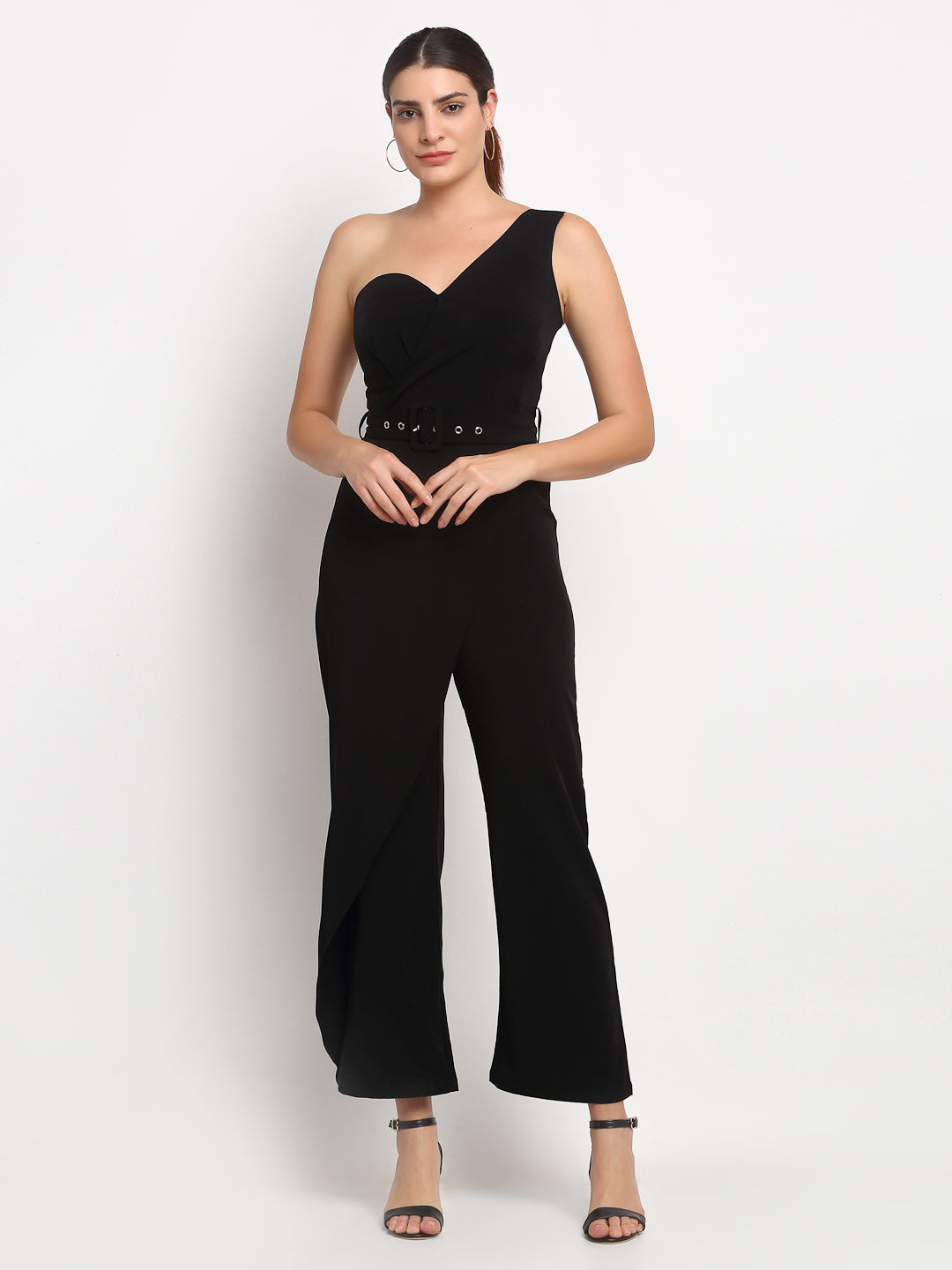 Women Black One Shoulder draped Jumpsuit