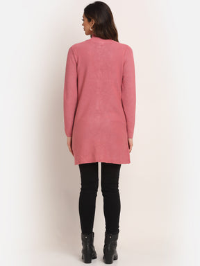 Adorable Pink  High Neck KNIT Solid Coat