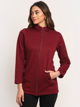 Women Red Straight Fit Hooded Zipper Sweatshirt