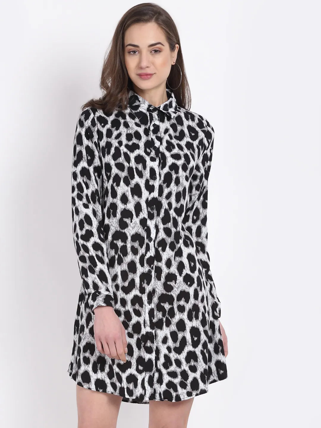 Women Grey leopard Printed Tunic Dress