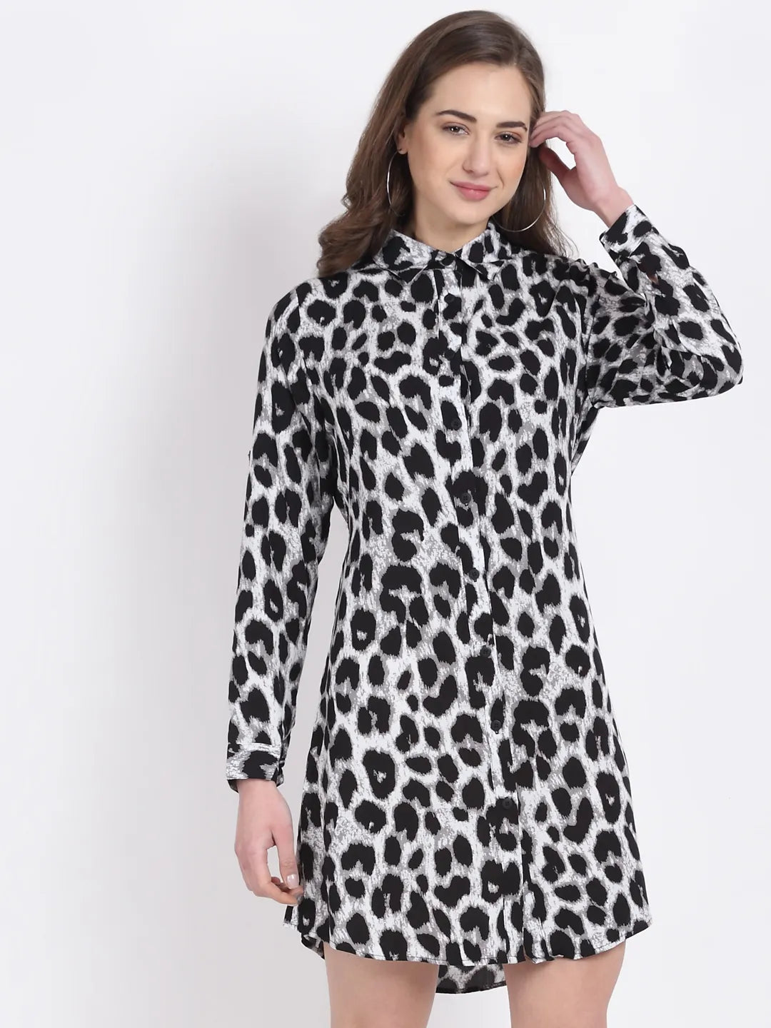 Women Grey leopard Printed Tunic Dress - Global Republic