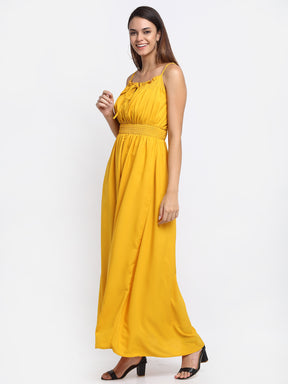women shoulder strap maxi fit mustard colour dress