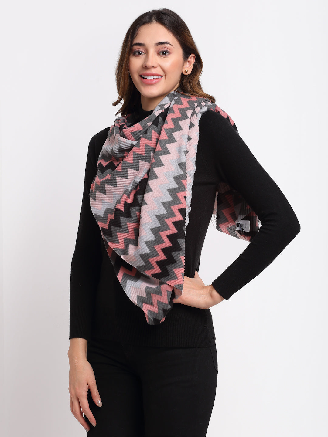 Women Pink Printed Viscose Rayon Stole