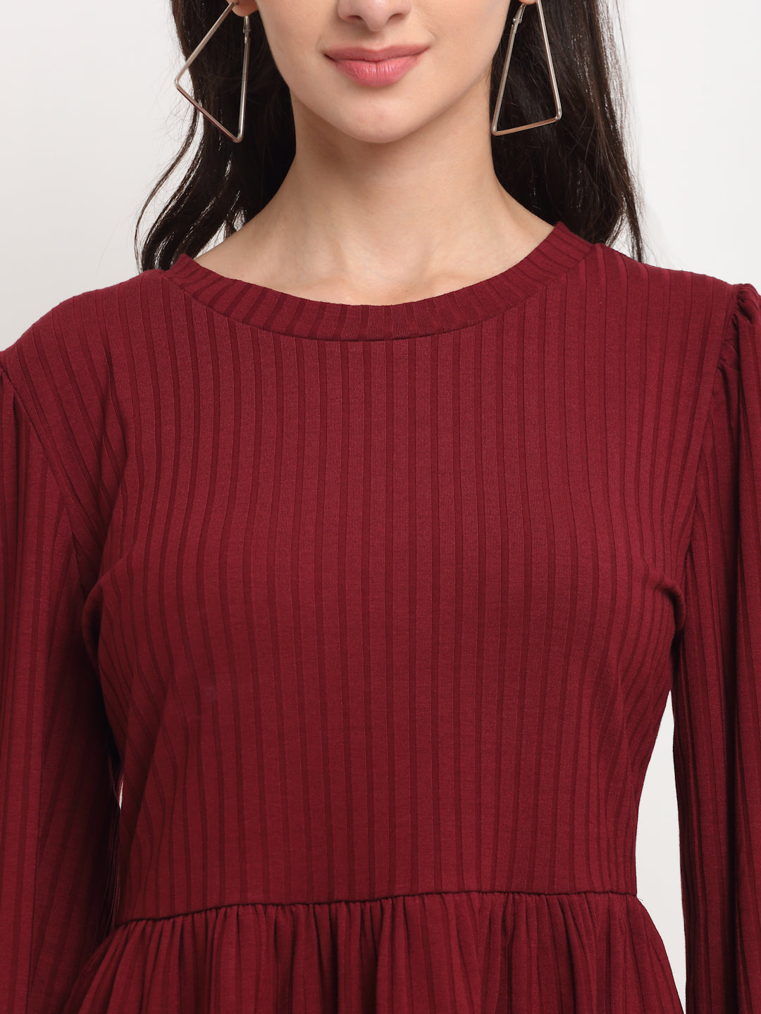Women Maroon Round Neck Solid Sets
