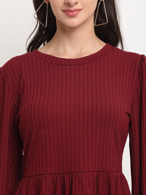 Women Maroon Round Neck Solid Sets