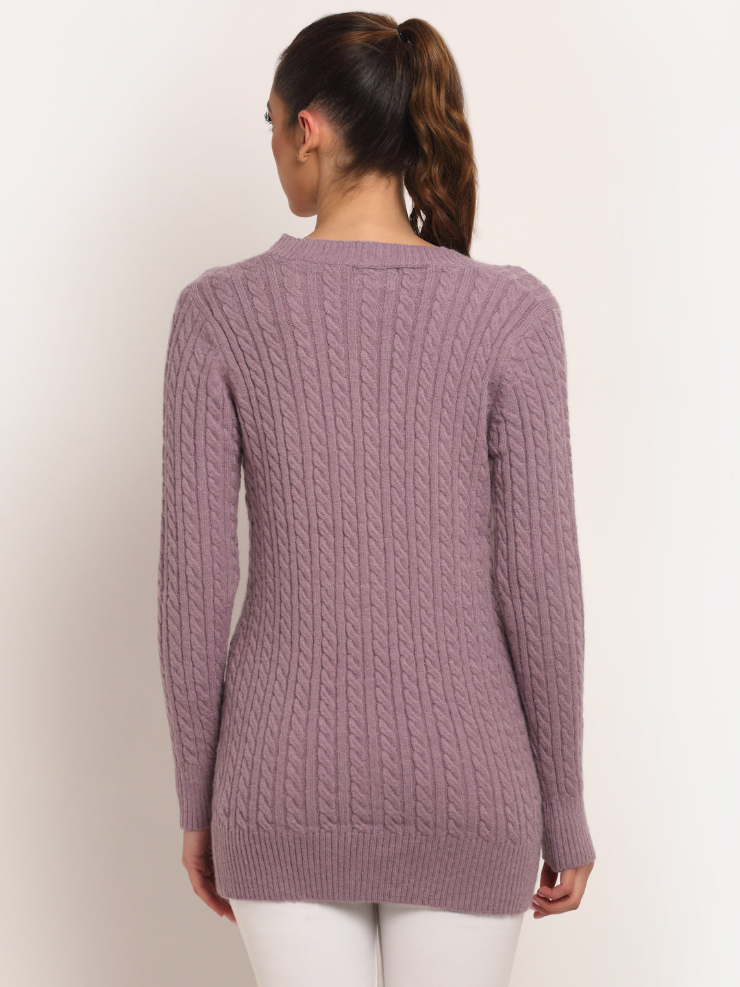 Women Best Purple V-Neck KNIT Solid Cardigan