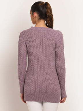 Women Best Purple V-Neck KNIT Solid Cardigan