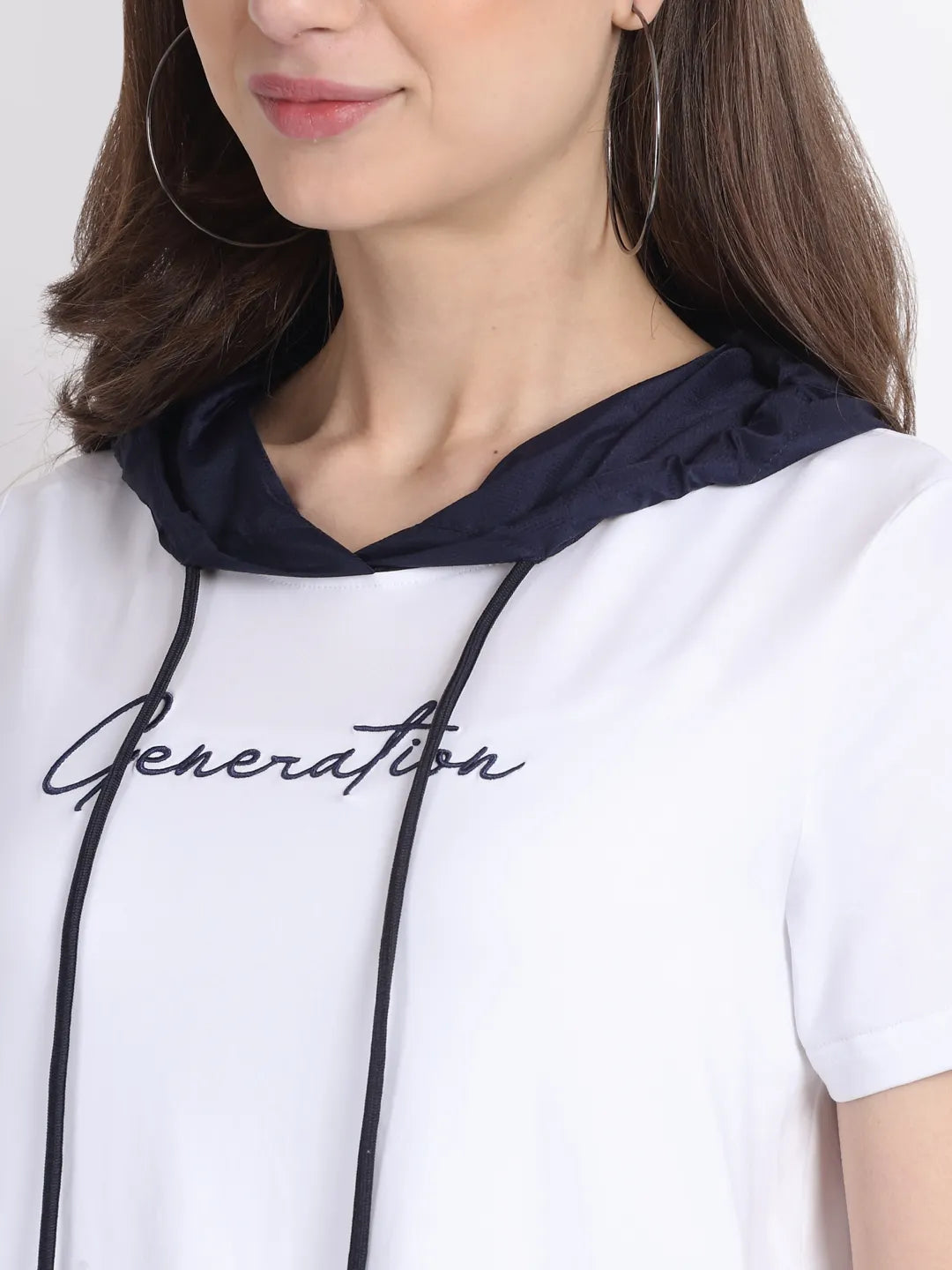 Women Regular-Fit White Cotton Hooded T-Shirt - Global Republic