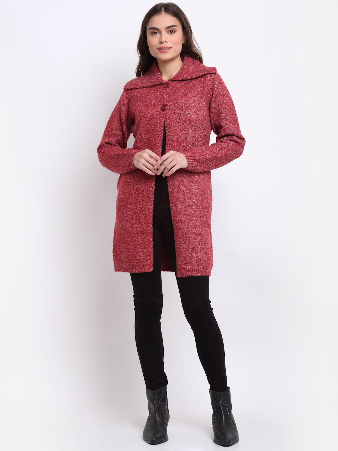 Buy Maroon Collared Solid KNIT Coat