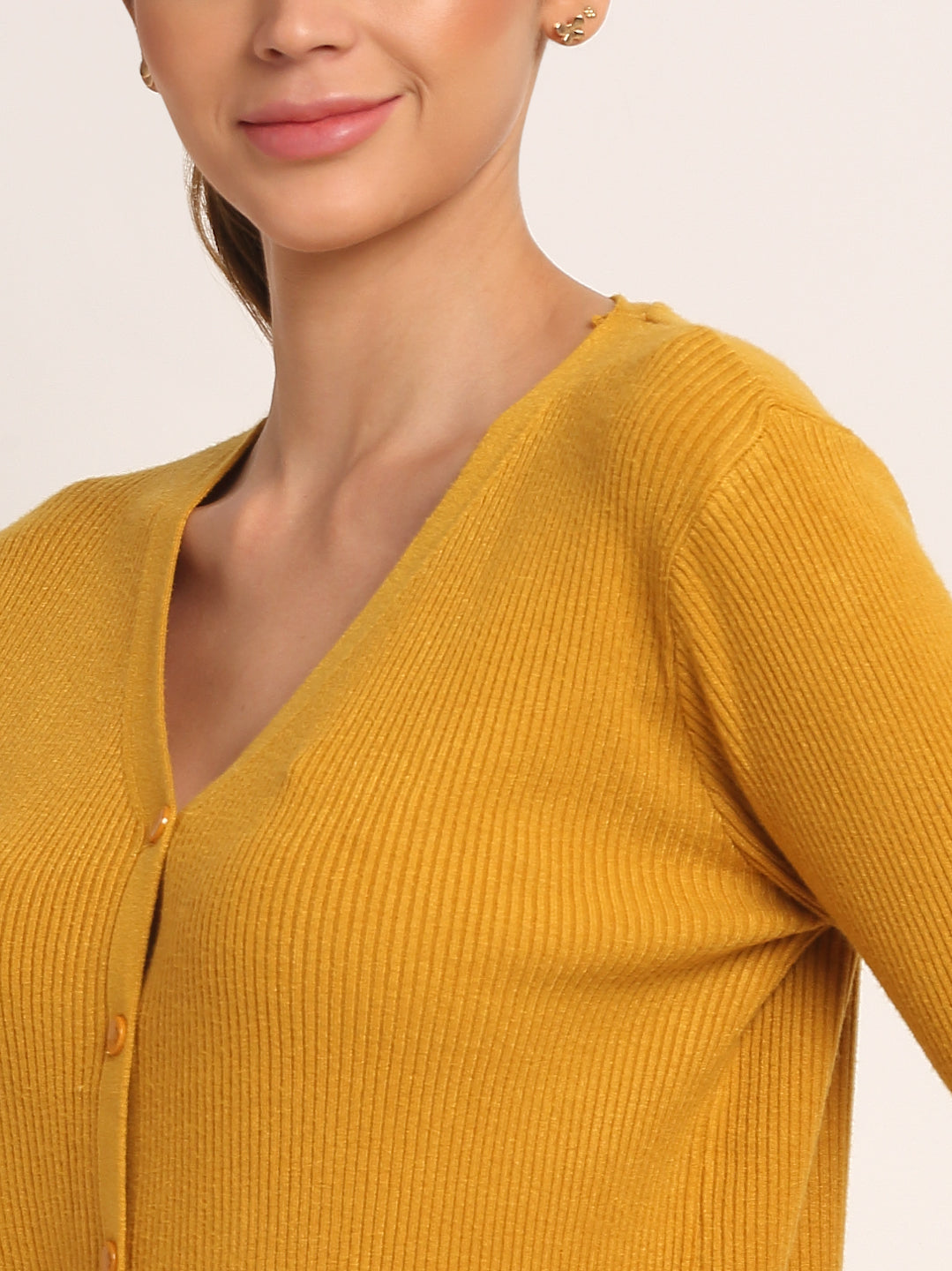 Shop Online  Orange V-Neck KNIT Solid Cardigan