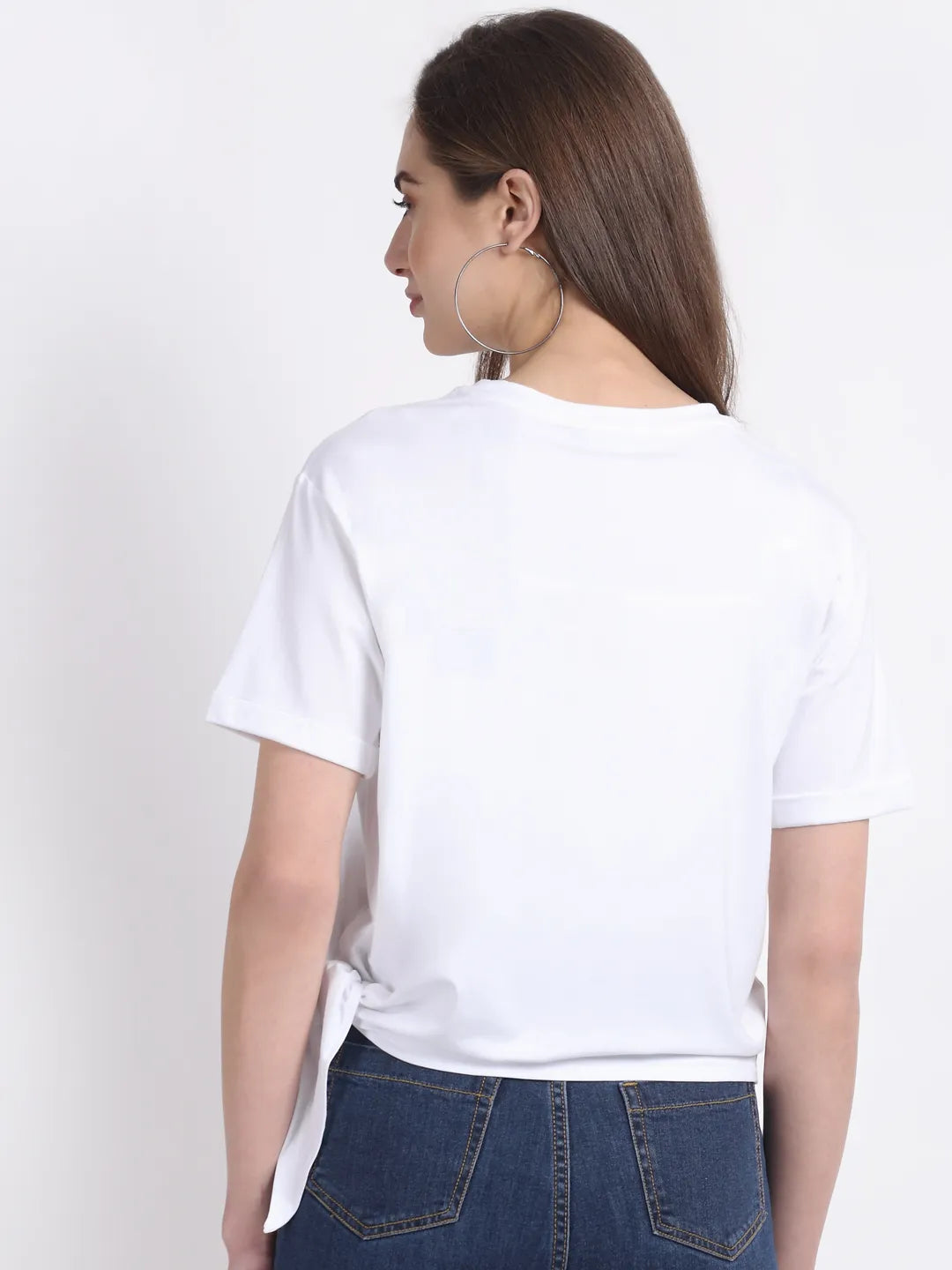 Women White Half Sleeve Crew Neck Solid Top - Global Republic