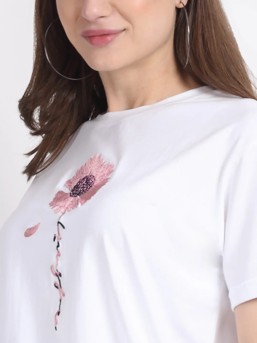 Women White Half Sleeve Crew Neck Solid Top - Global Republic