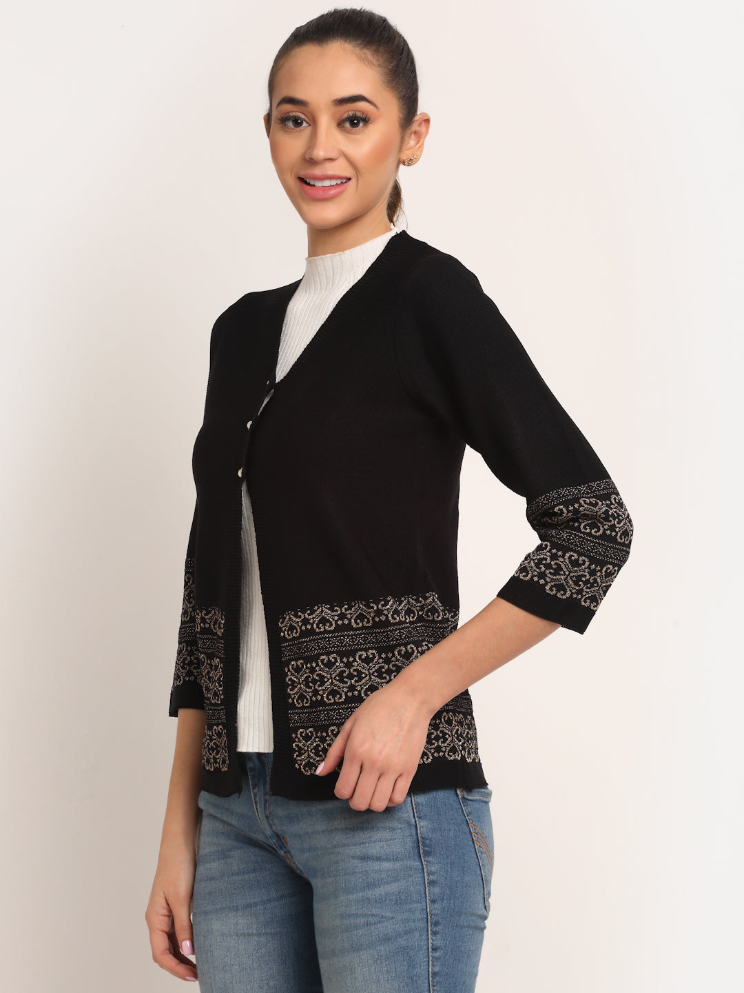 Women KNIT Solid Cardigan