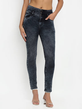 women mid rise skin fit black jeans