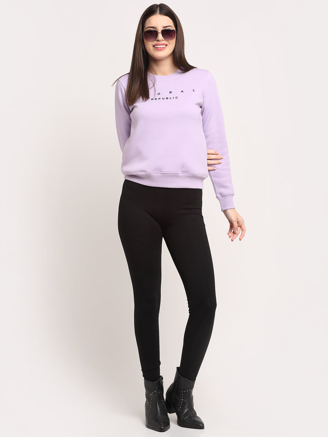 Women Purple Hosiery Solid Sweatshirt