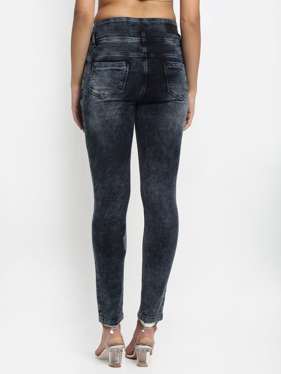 women mid rise skin fit black jeans