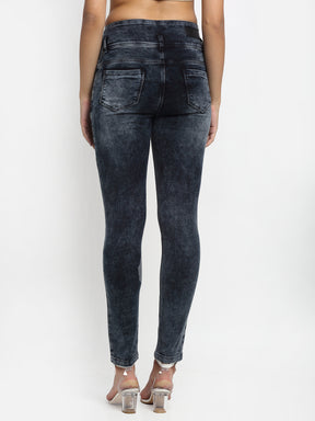 women mid rise skin fit black jeans