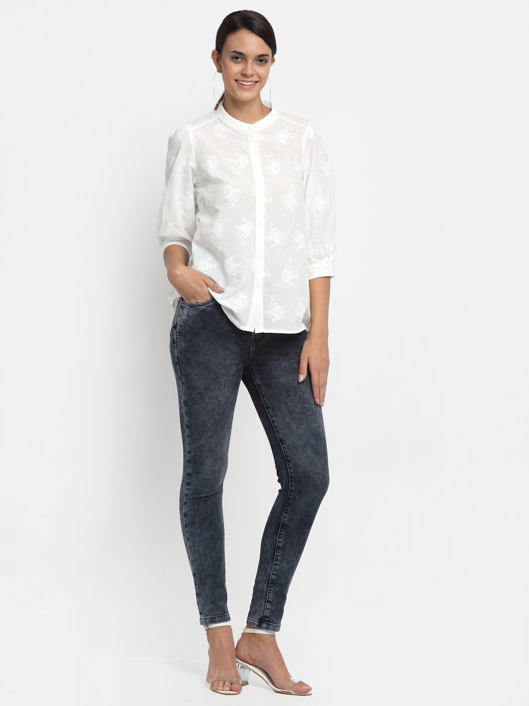 women mid rise skin fit black jeans