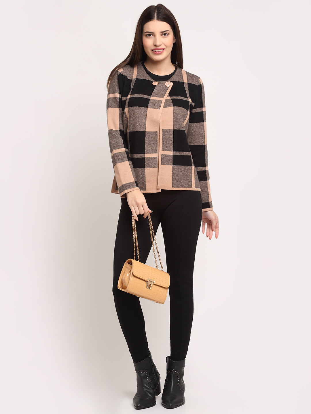 Women Multi Checkered Knitted Regular Fit Cardigan