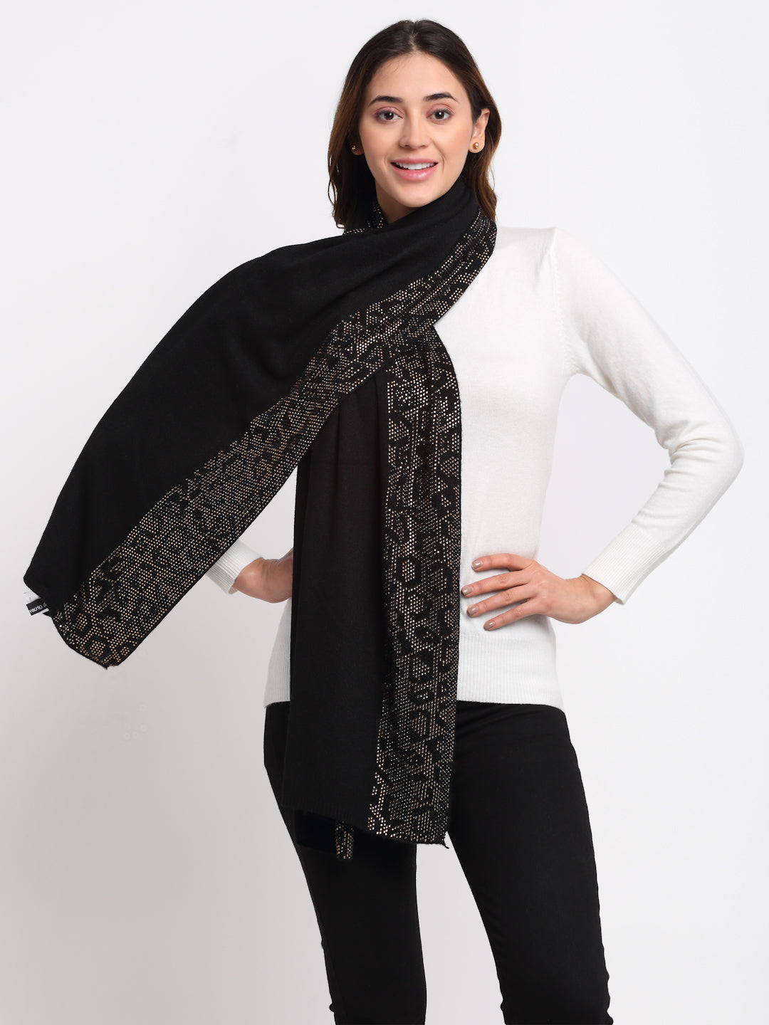Buy  Black Solid Knit Stole