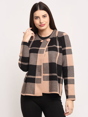 Women Multi Checkered Knitted Regular Fit Cardigan