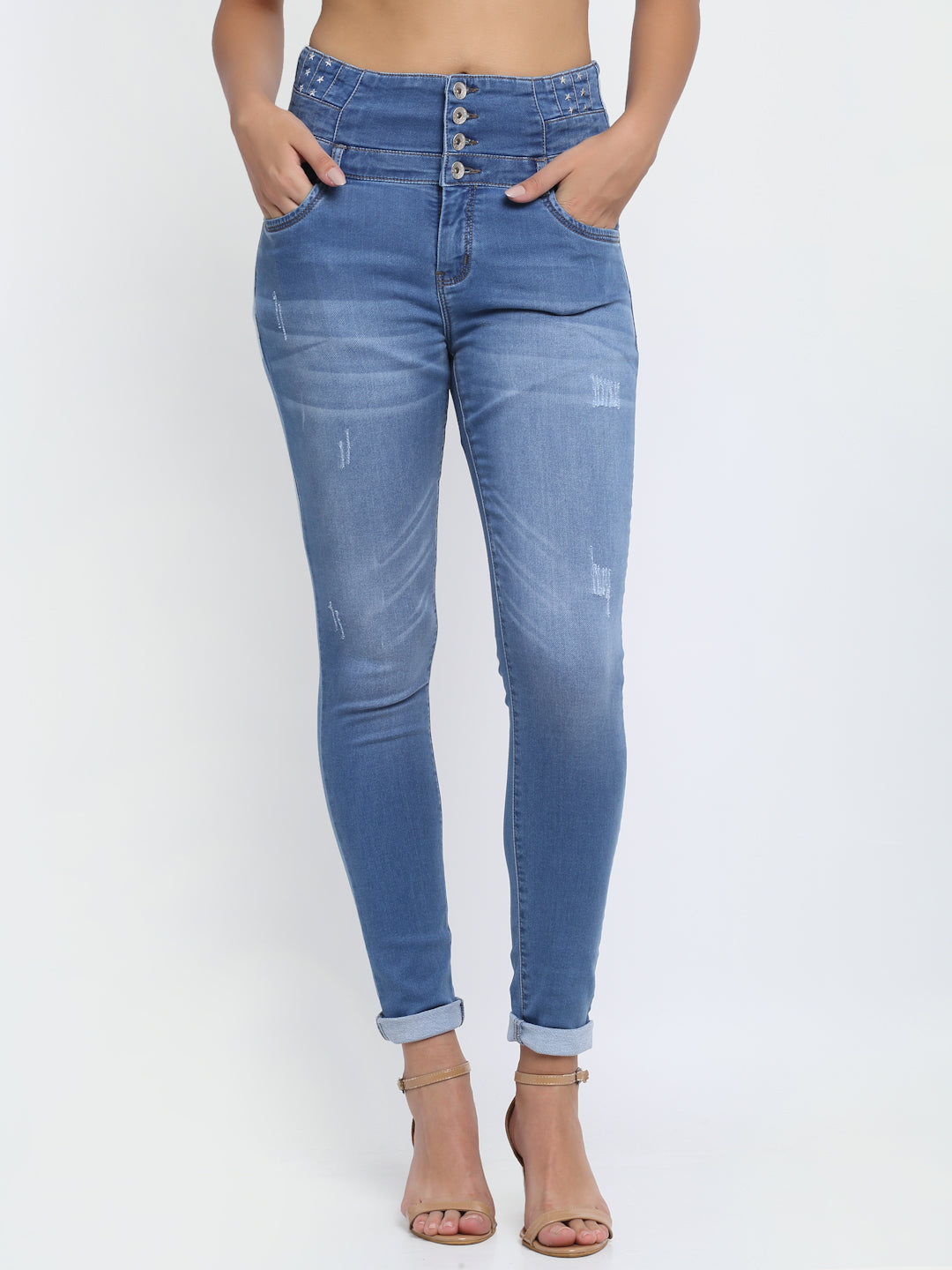 women high rise skin fit blue jeans