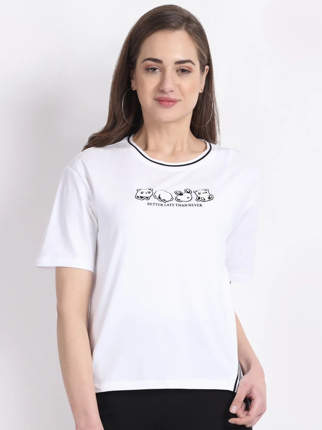 Women White Half Sleeve Regular Fit Crew Neck Top - Global Republic