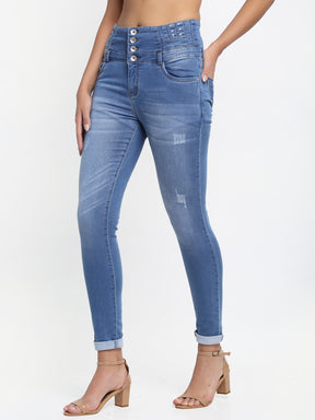 women high rise skin fit blue jeans