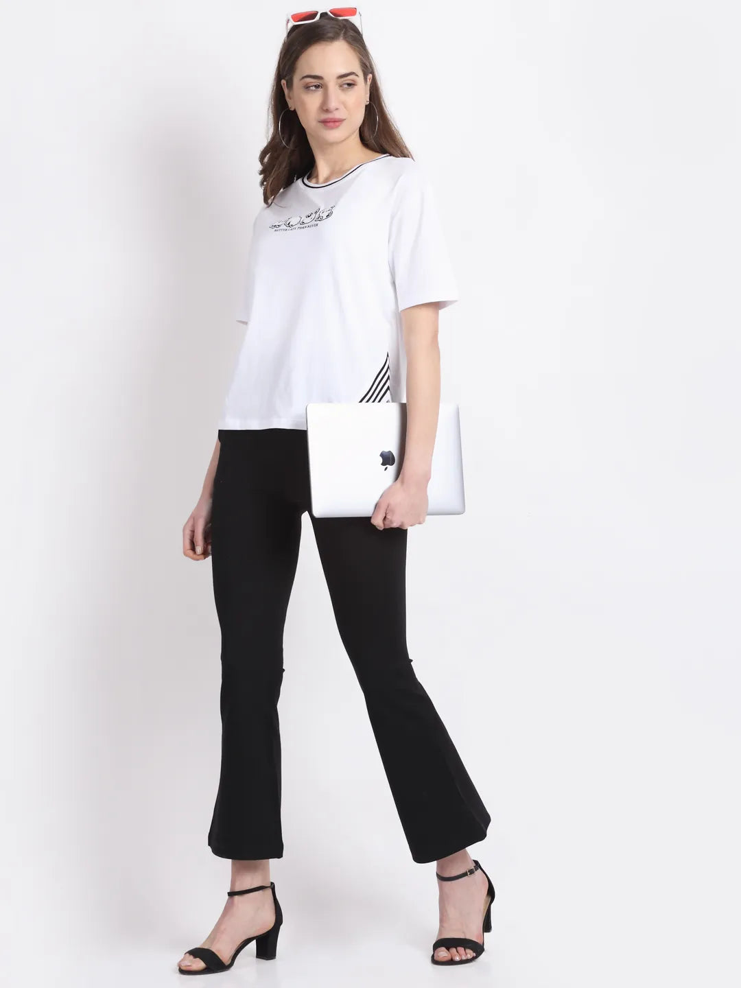 Women White Half Sleeve Regular Fit Crew Neck Top - Global Republic