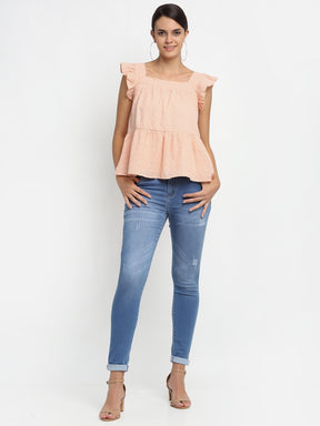 women high rise skin fit blue jeans