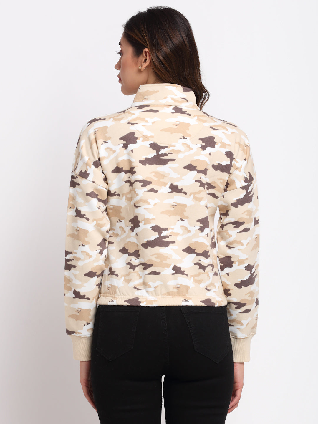 Women Khaki Printed Hosiery Sweatshirt