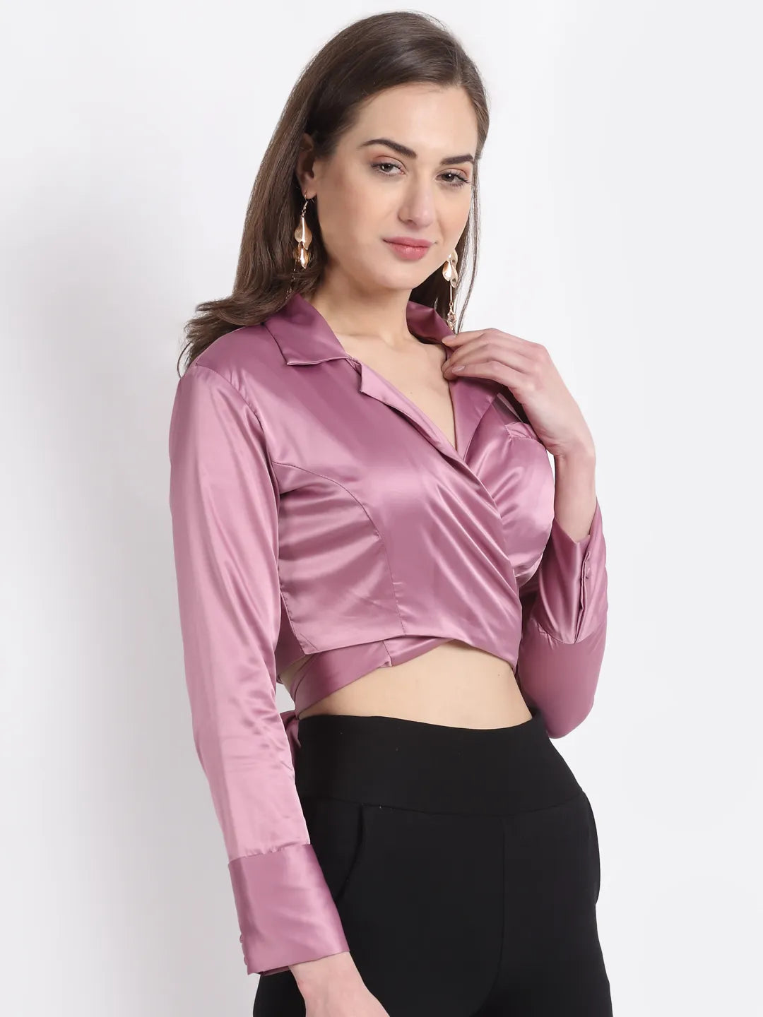 Pink Satin Notch Neck Top - Global Republic
