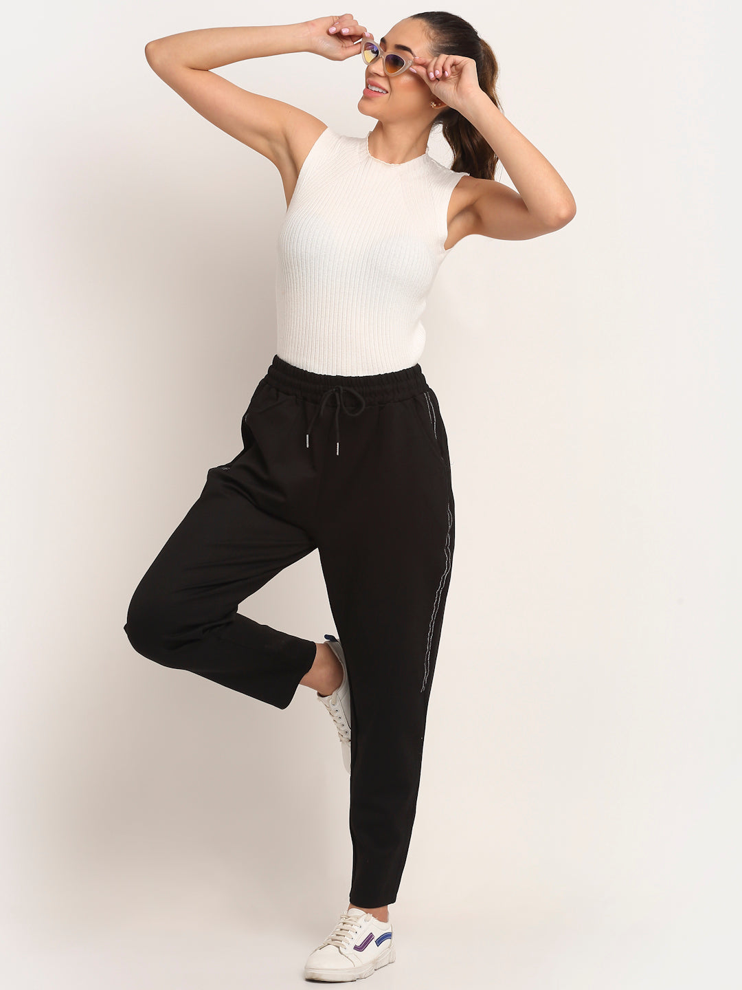 Women Black Regular Fit Sports Lower With Pockets - Global Republic