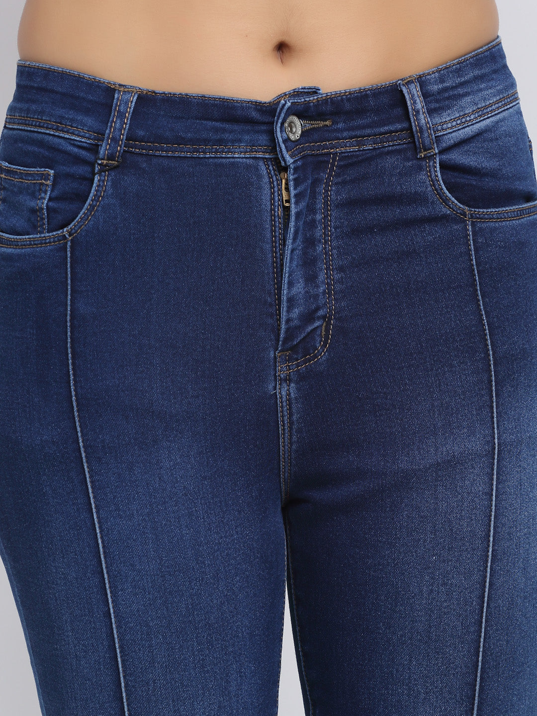 Women Bell Bottom Cropped Navy Blue Jeans - Global Republic