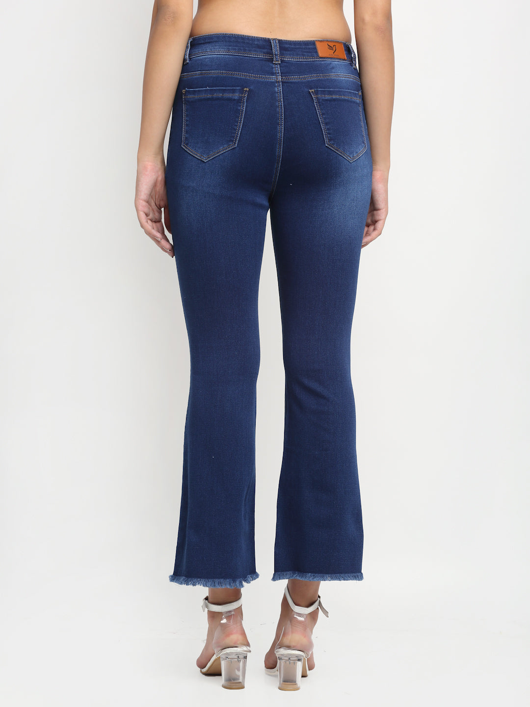Women Bell Bottom Cropped Navy Blue Jeans - Global Republic