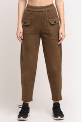 Brown Cotton Solid Trouser