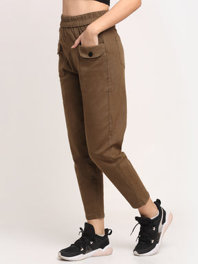 Brown Cotton Solid Trouser