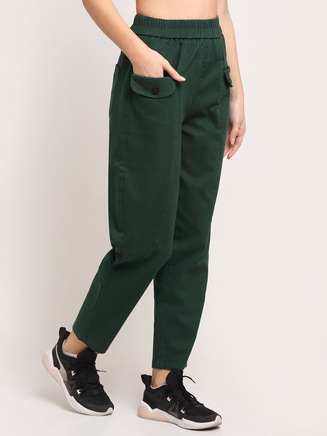 Women Green Cotton Trouser